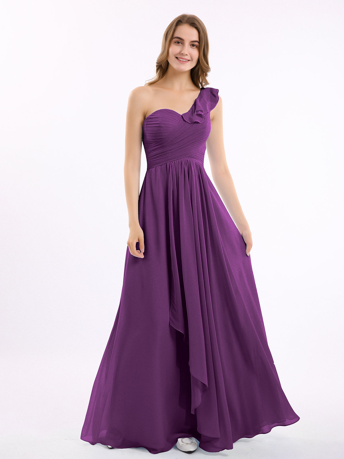 grape bridesmaid dresses BABARONI Chiffon One Shoulder Floor-length Sleeveless Ruffle A-line, Grape / US0 or dress it down Color:Cornflower Blue Margarita Ditsy sleeves:short Xhilaration Black Long Lace