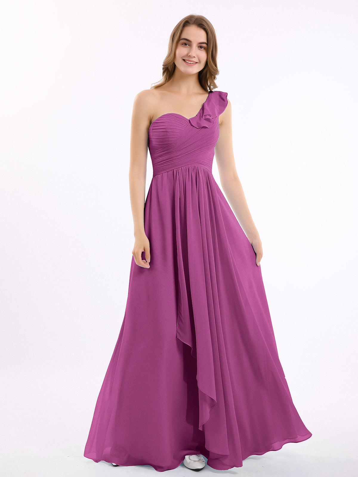 BABARONI One ruffle Shoulder Long Bridesmaid Dress Orchid, Orchid / US0