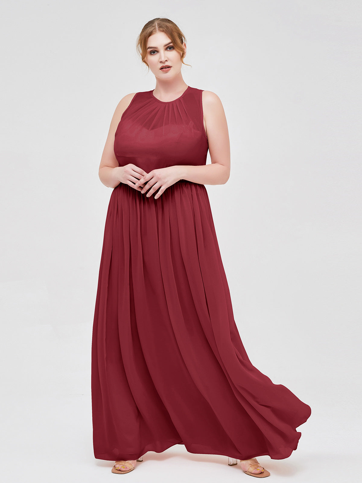 BABARONI Illusion Neck Full Length Bridesmaid Dress Burgundy, Burgundy / US0 BABARONI Illusion Neck Full Length Bridesmaid Dress Burgundy, Burgundy / US0