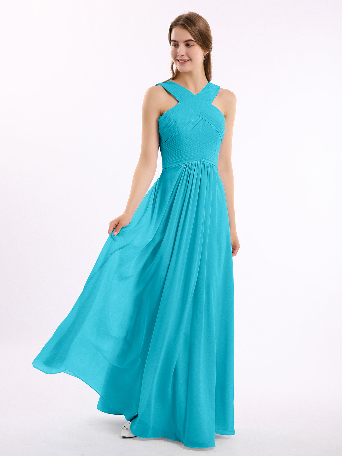 A-line Empire Chiffon Dresses with Spaghetti Straps Jade