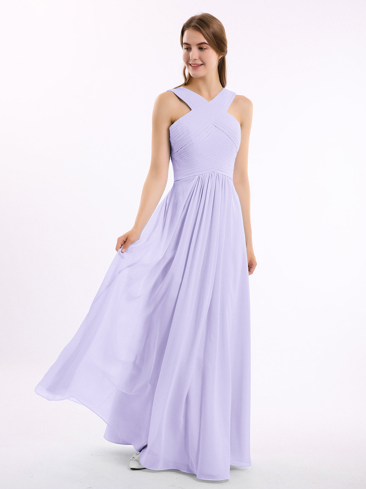Cross Shoulder Strap Chiffon Dress with Empire Waist Regency