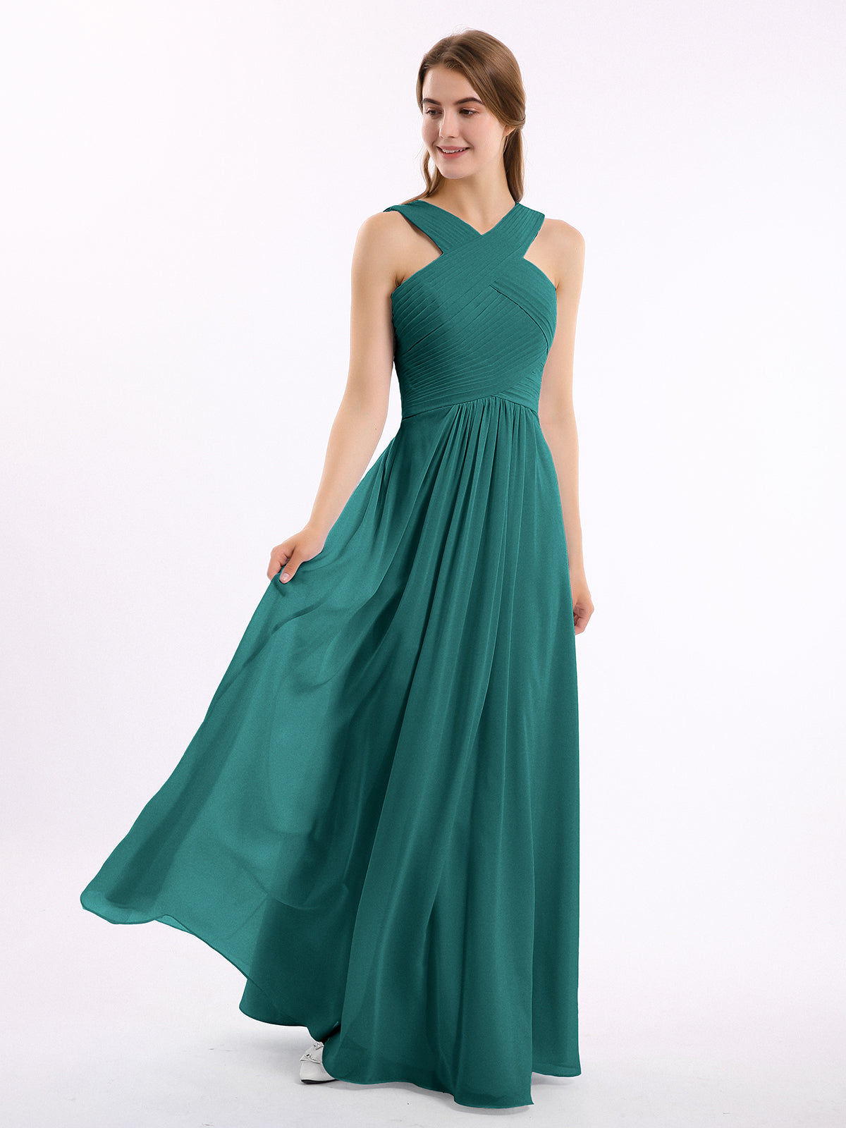 BABARONI BABARONI Chiffon Peacock Bridesmaid Dresses Grecian Floor-length Sleeveless Ruched Empire, Peacock / US0 BABARONI BABARONI Chiffon Peacock Bridesmaid Dresses Grecian Floor-length Sleeveless Ruched Empire, Peacock / US0