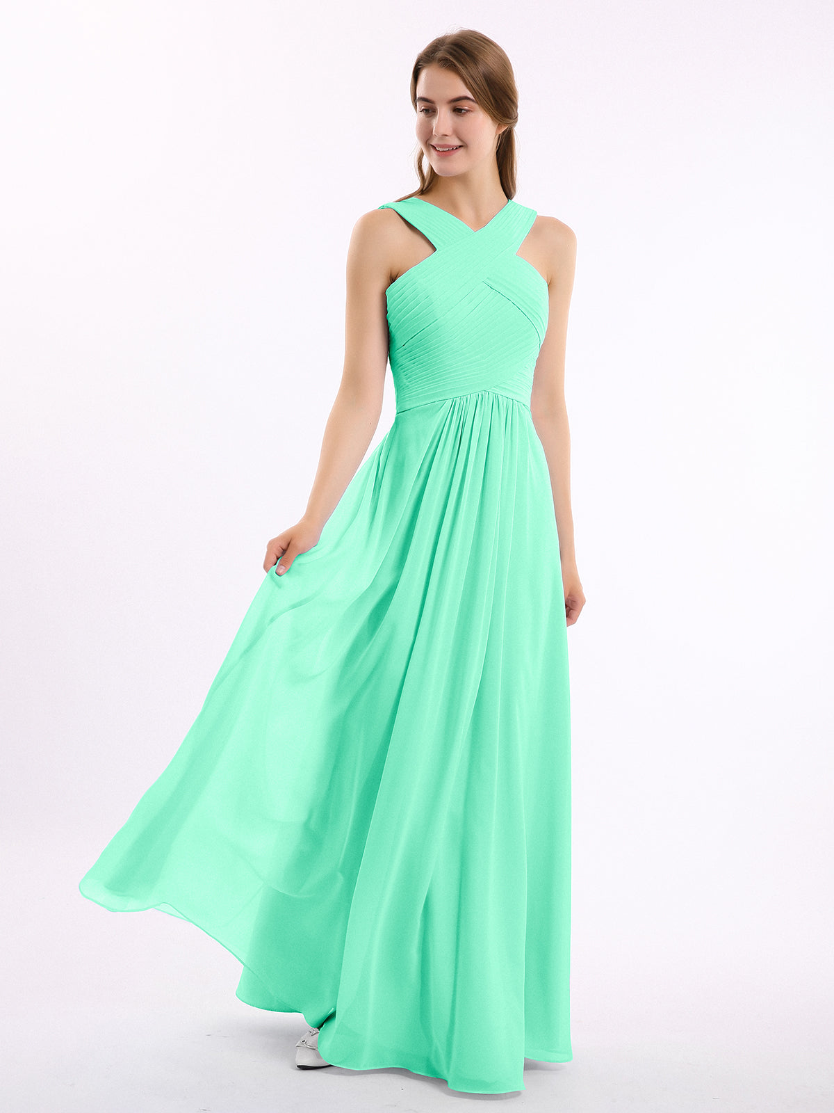 Cross Shoulder Strap Chiffon Dress with Empire Waist Tangerine main image 0