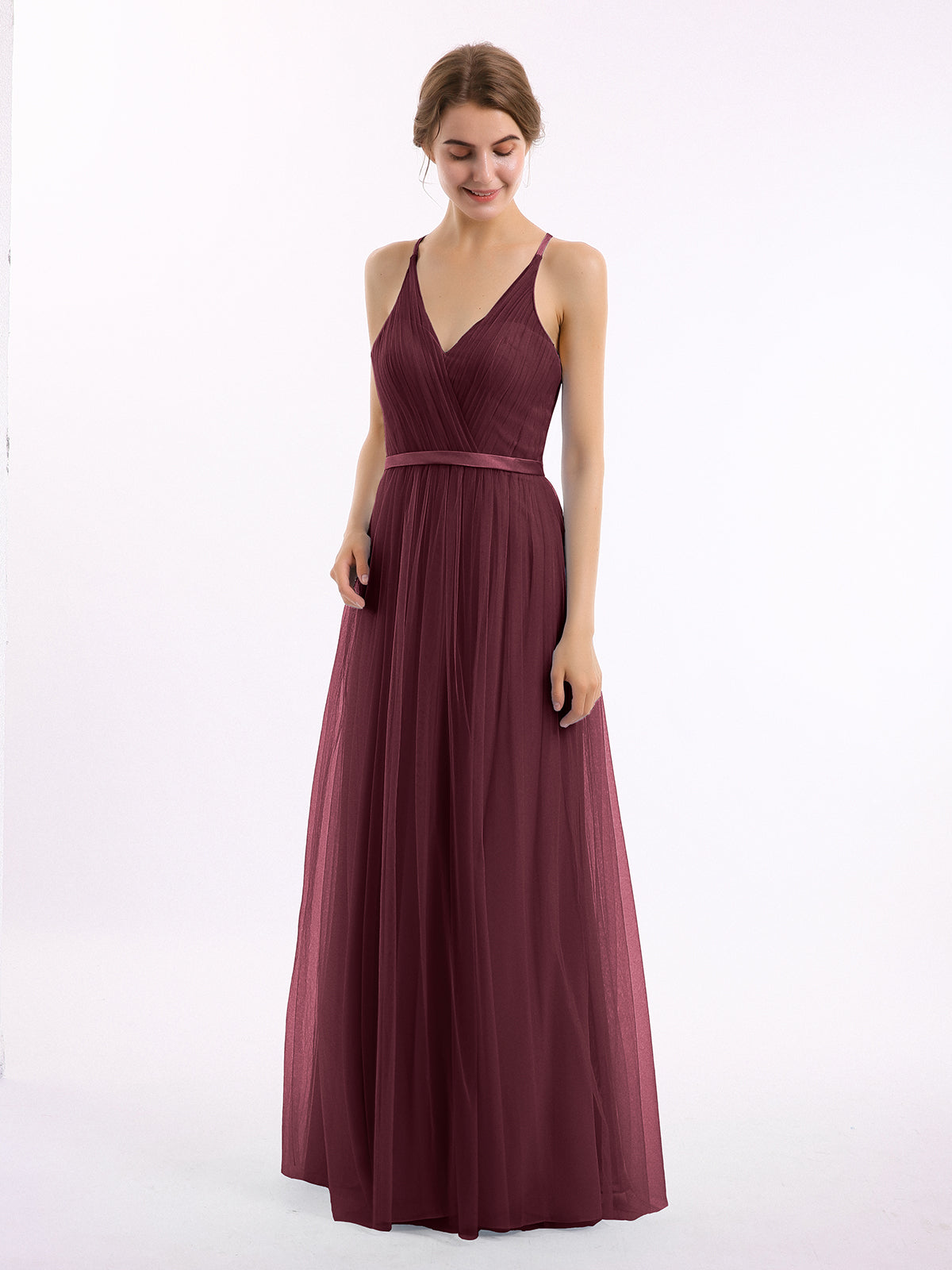 Classic Chiffon Dress with Deep V Neck Cabernet Plus Size