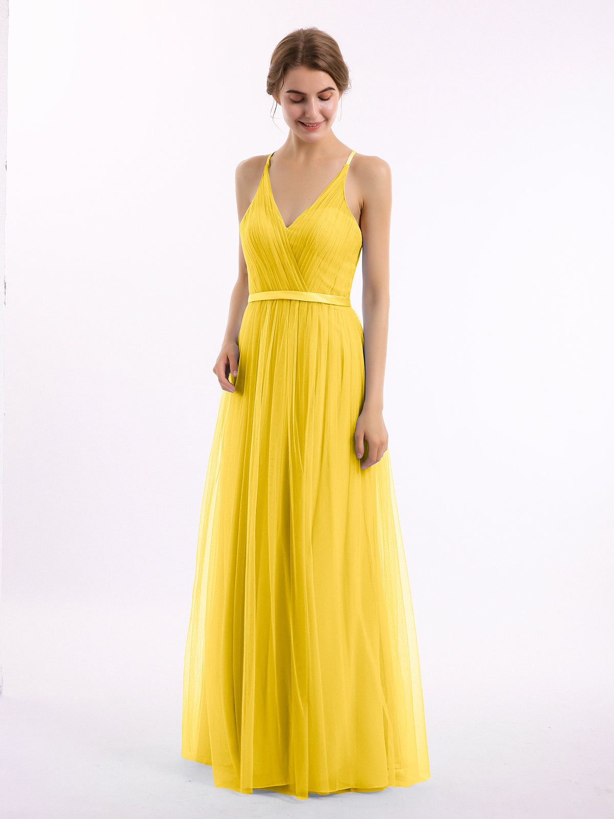 One Shoulder Tulle Long Bridesmaid Dresses Marigold Plus Size