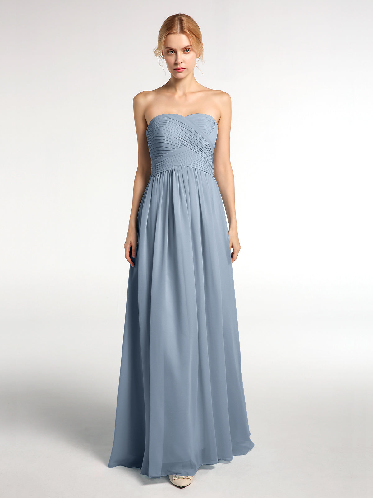 BABARONI Strapless Sweetheart Neck Long Chiffon Bridesmaid Dresses Dusty Blue, Dusty Blue / US0