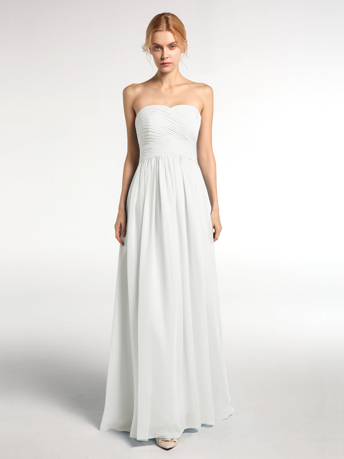 white strapless chiffon dress