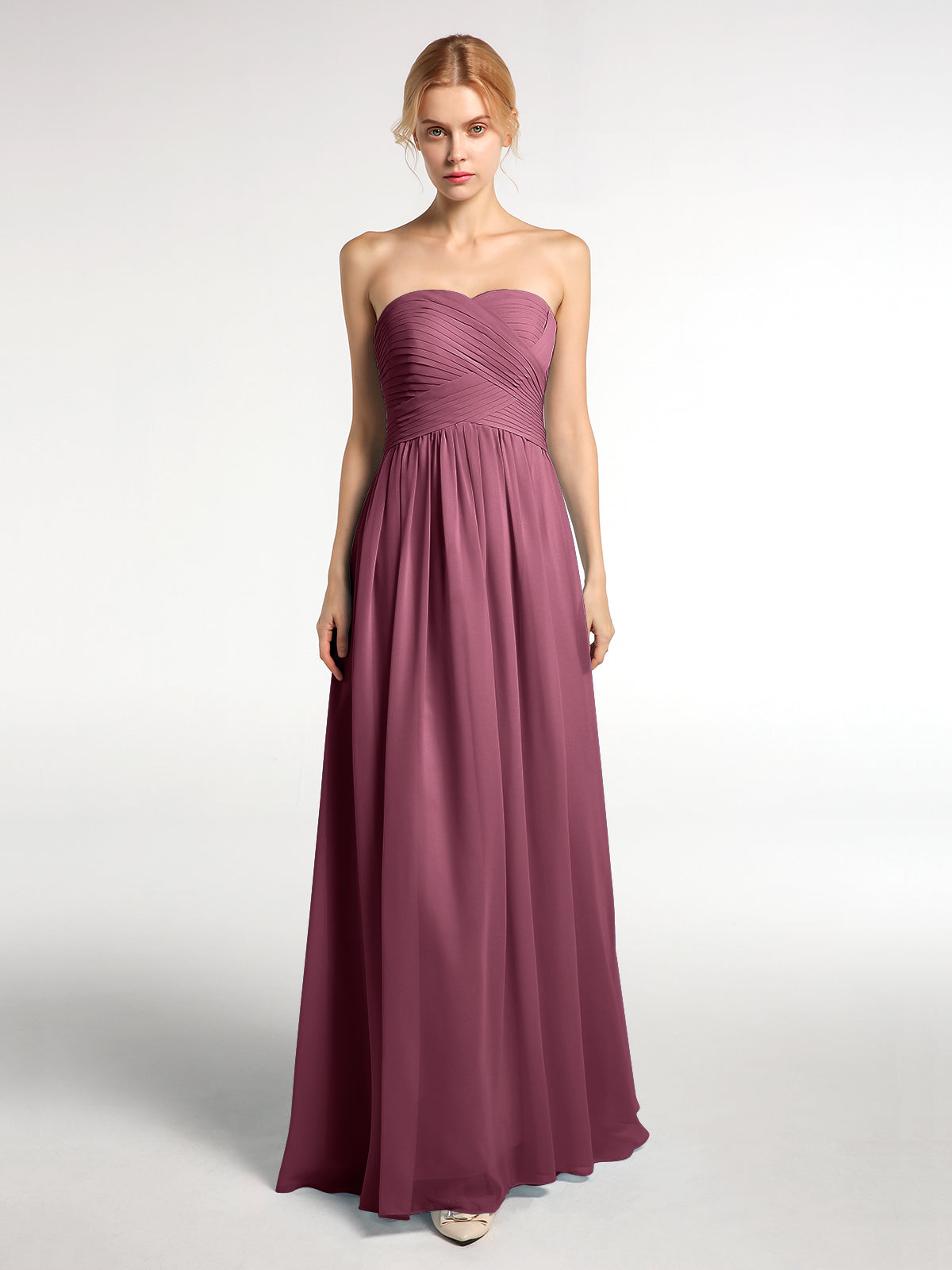 Sheath Strapless Floor Length Chiffon Dresses Mulberry Plus Size