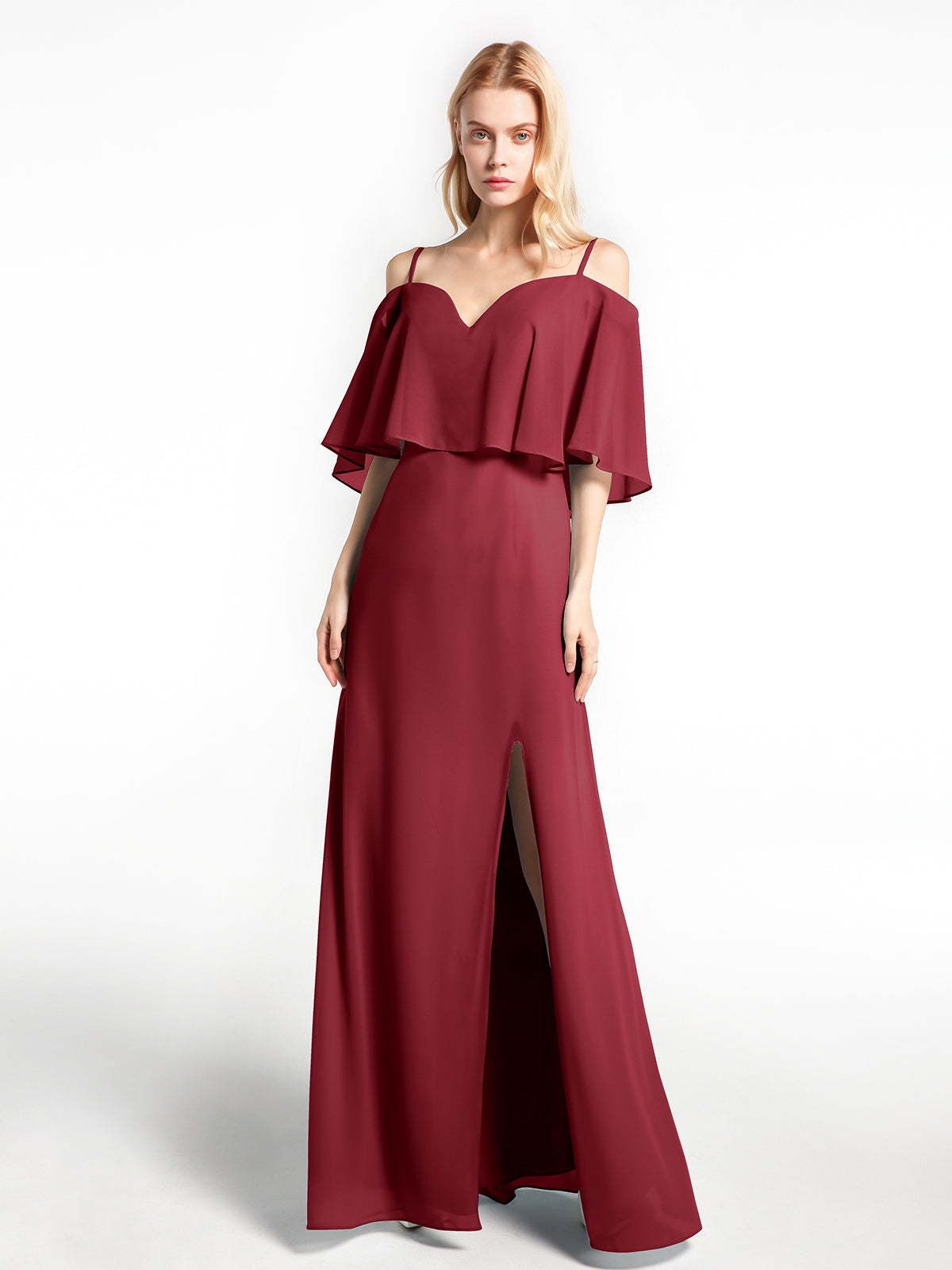 Cold-Shoulder Ruffled Dress with Flounce Overlay Dusk
