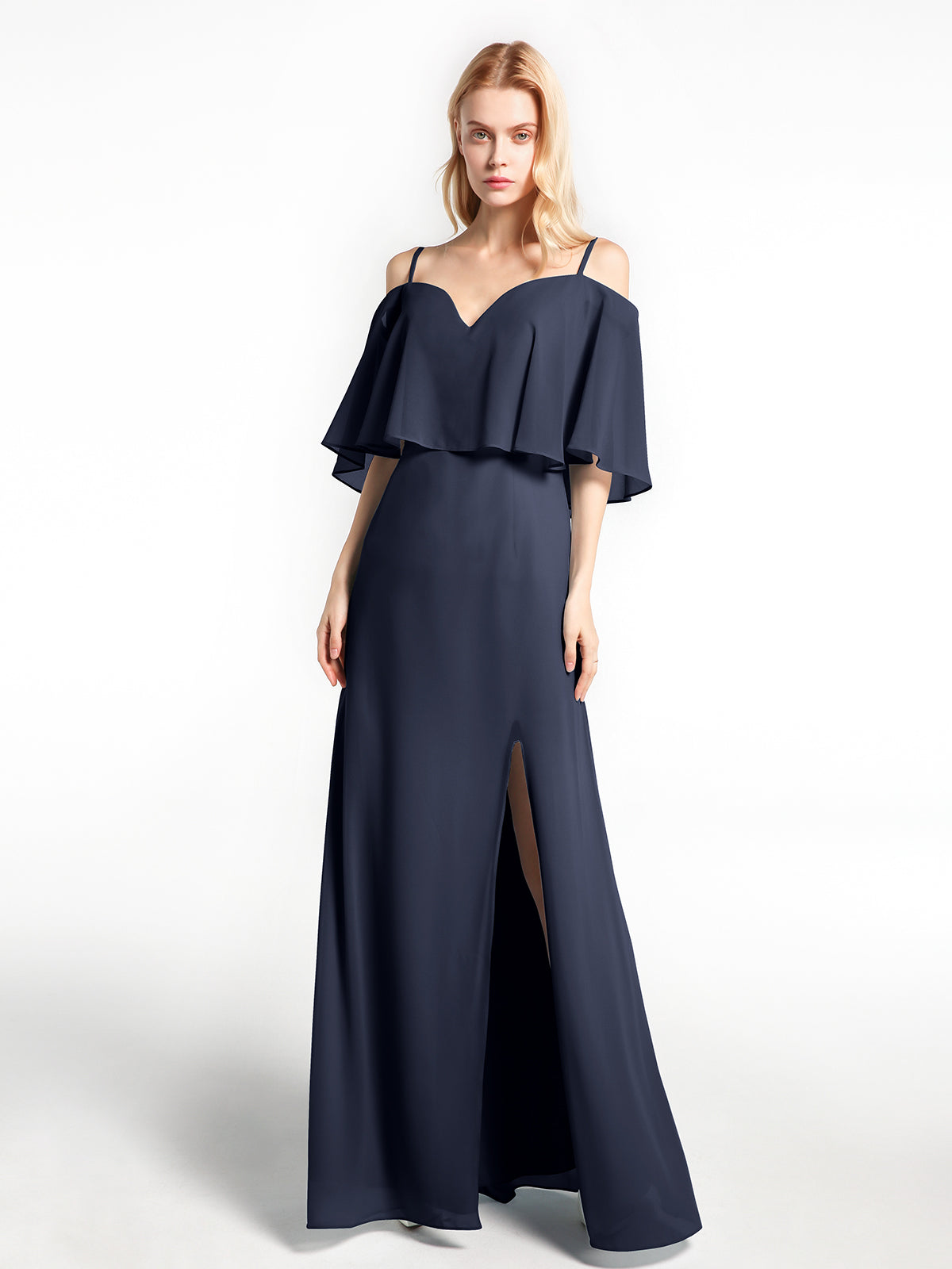 Cold-Shoulder Ruffled Dress with Flounce Overlay Dusty Sage