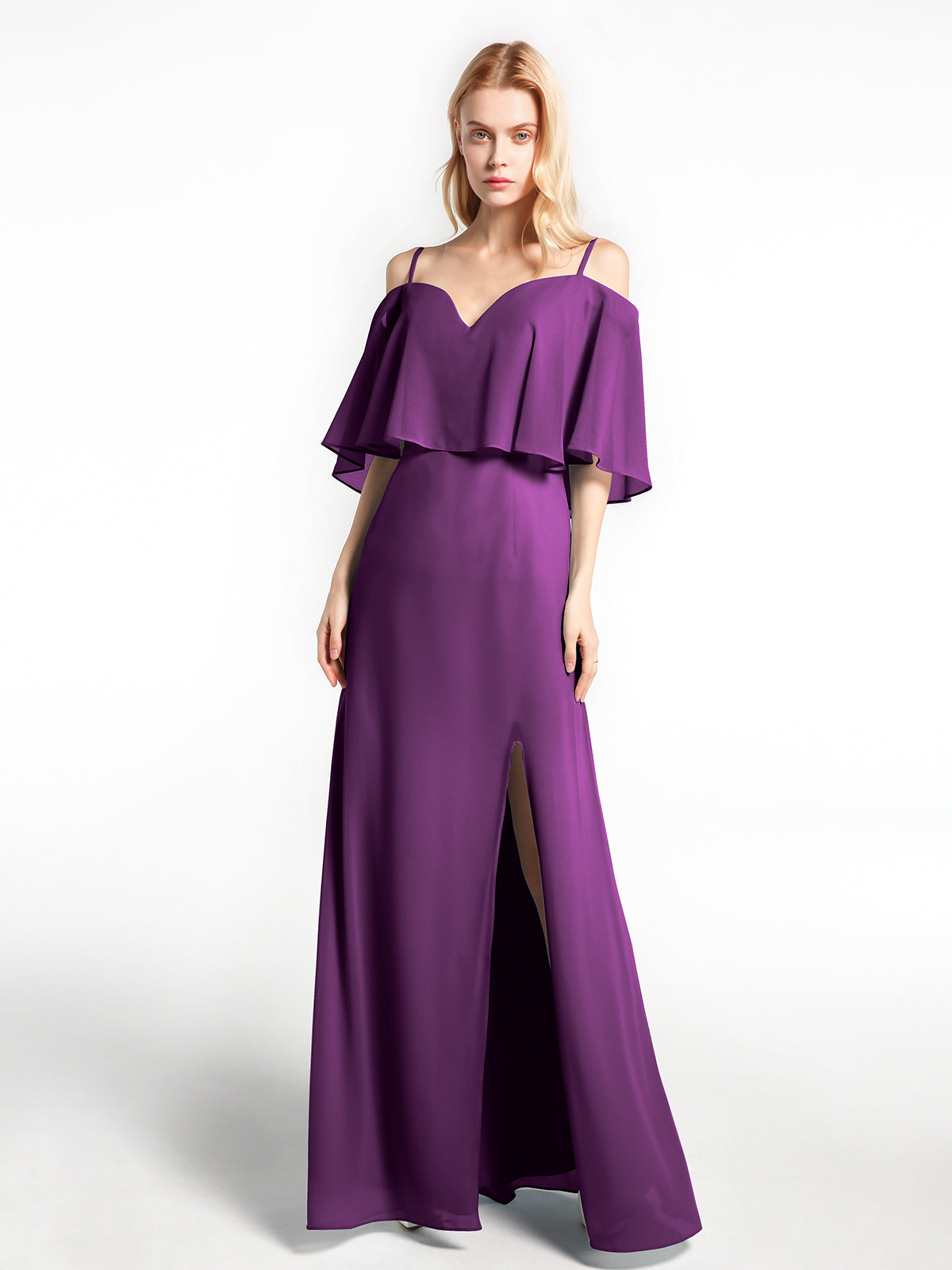 Cold-Shoulder Ruffled Dress with Flounce Overlay Taupe