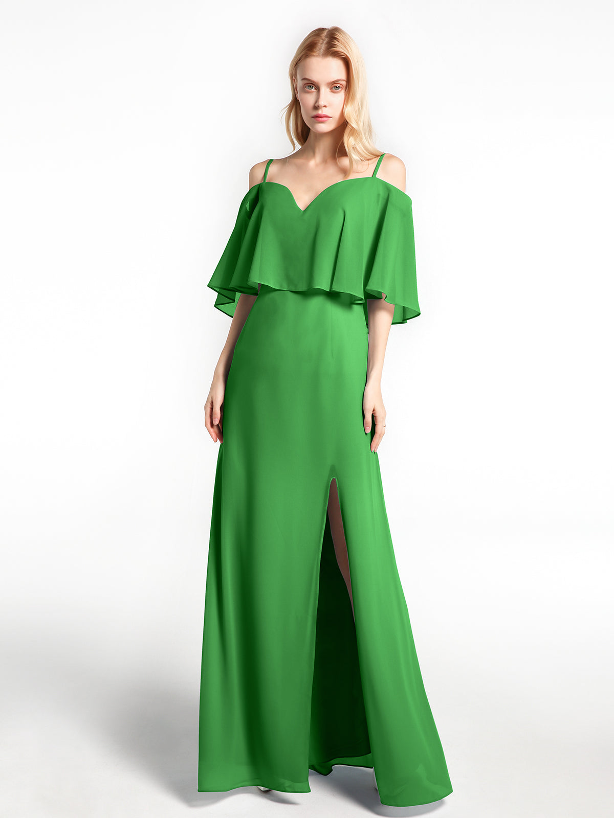 Cold-Shoulder Ruffled Dress with Flounce Overlay Lemon main image 0