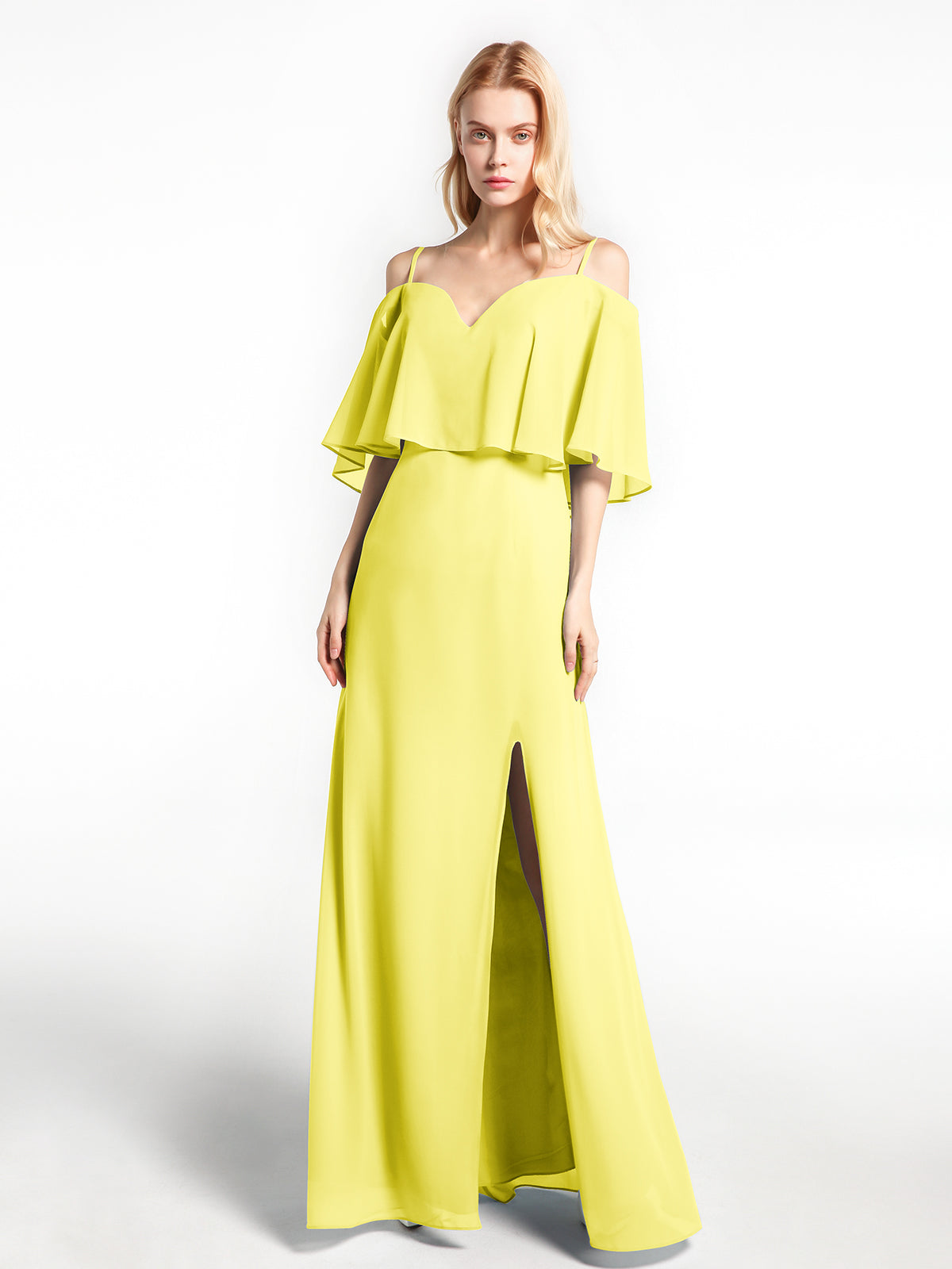 A-Line Off the Shoulder Chiffon Floor-Length Dress Lemon Plus Size