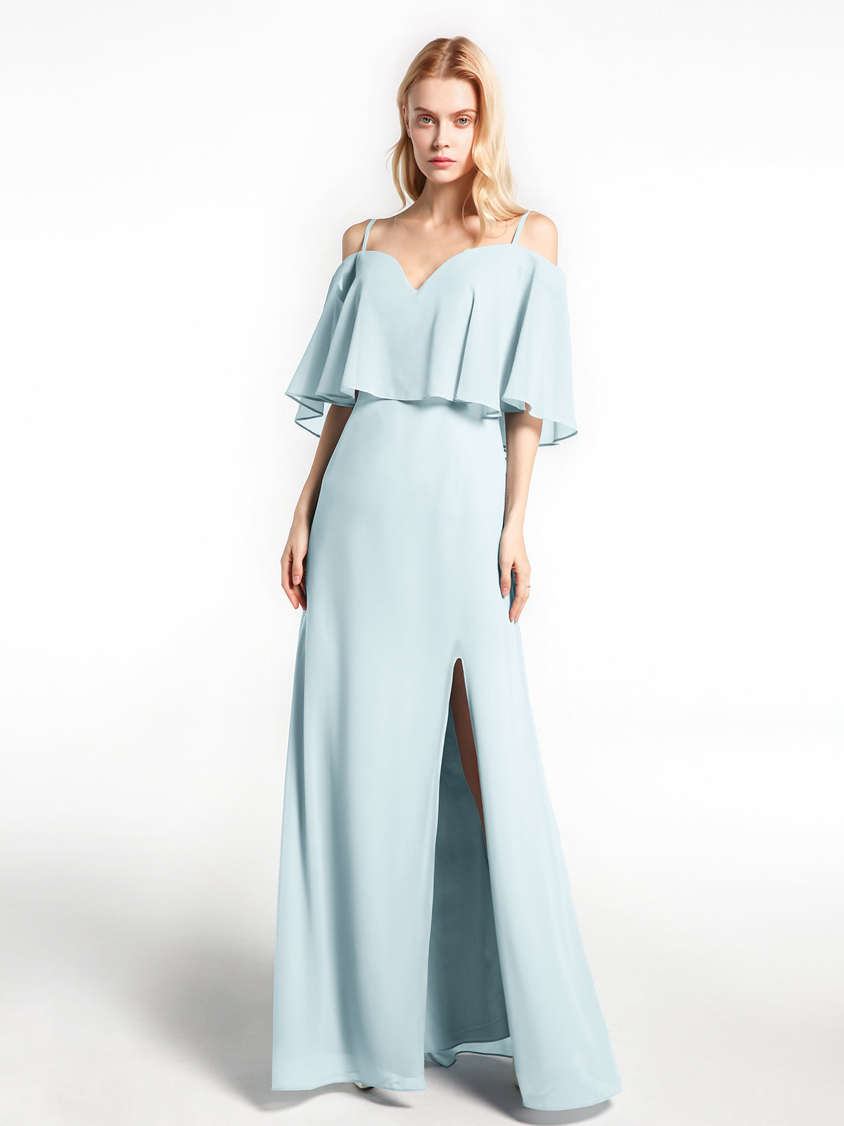 Off-Shoulder Ruched Bodice A-Line Maxi Dress Mist main image 1