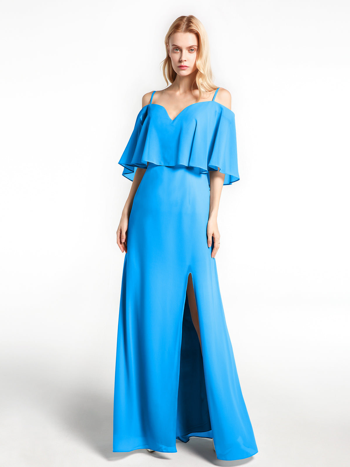 Cold-Shoulder Ruffled Dress with Flounce Overlay Wisteria