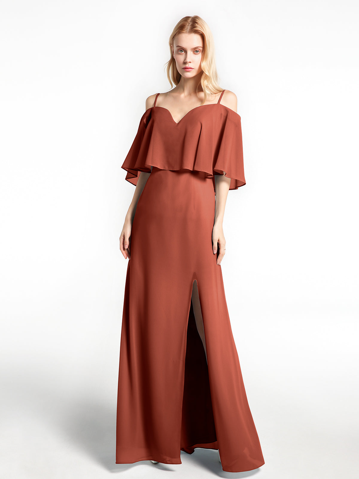 A-Line Chiffon Dress with Flower Appliqued Rust Plus Size