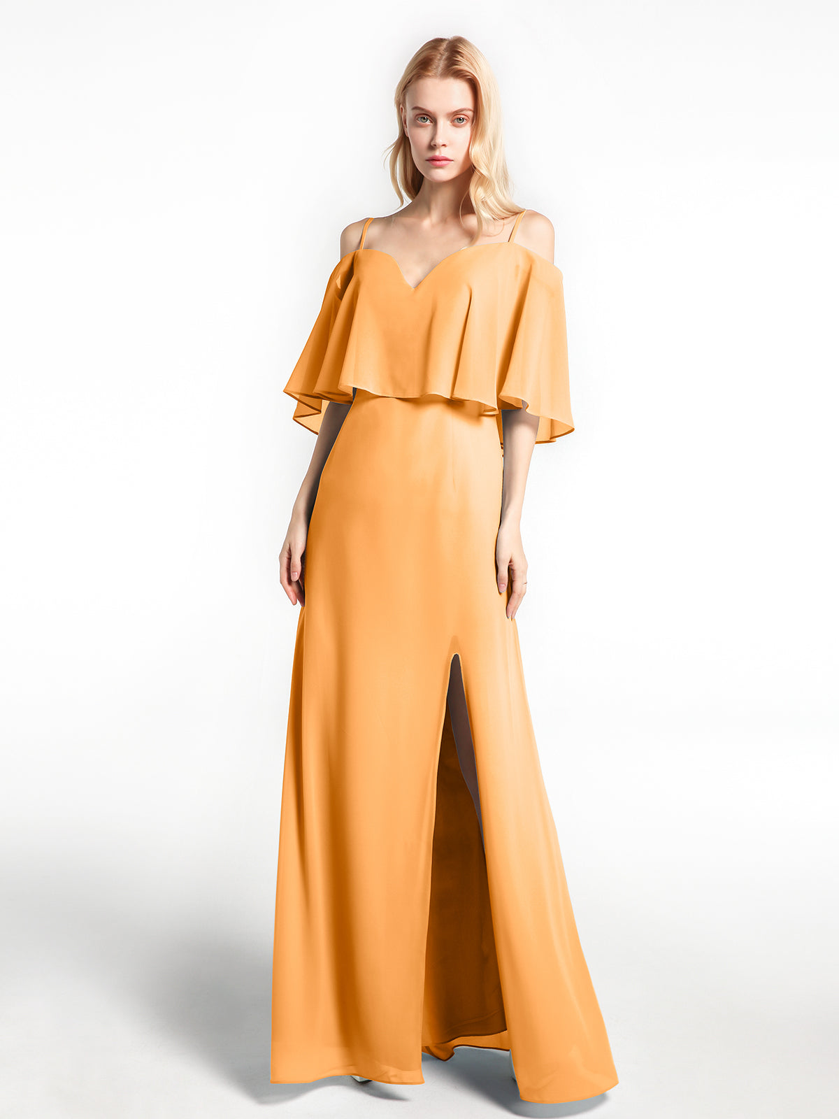 tangerine maxi dress BABARONI BABARONI Chiffon Tangerine Bridesmaid Dresses Sweetheart Floor-length Spaghetti Straps with Slit A-line, Tangerine / US0