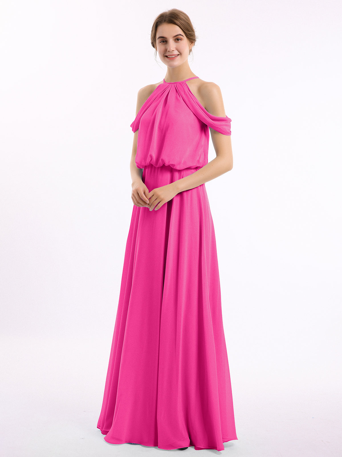 One Shoulder Chiffon Dress for Bridesmaids Fuchsia Plus Size