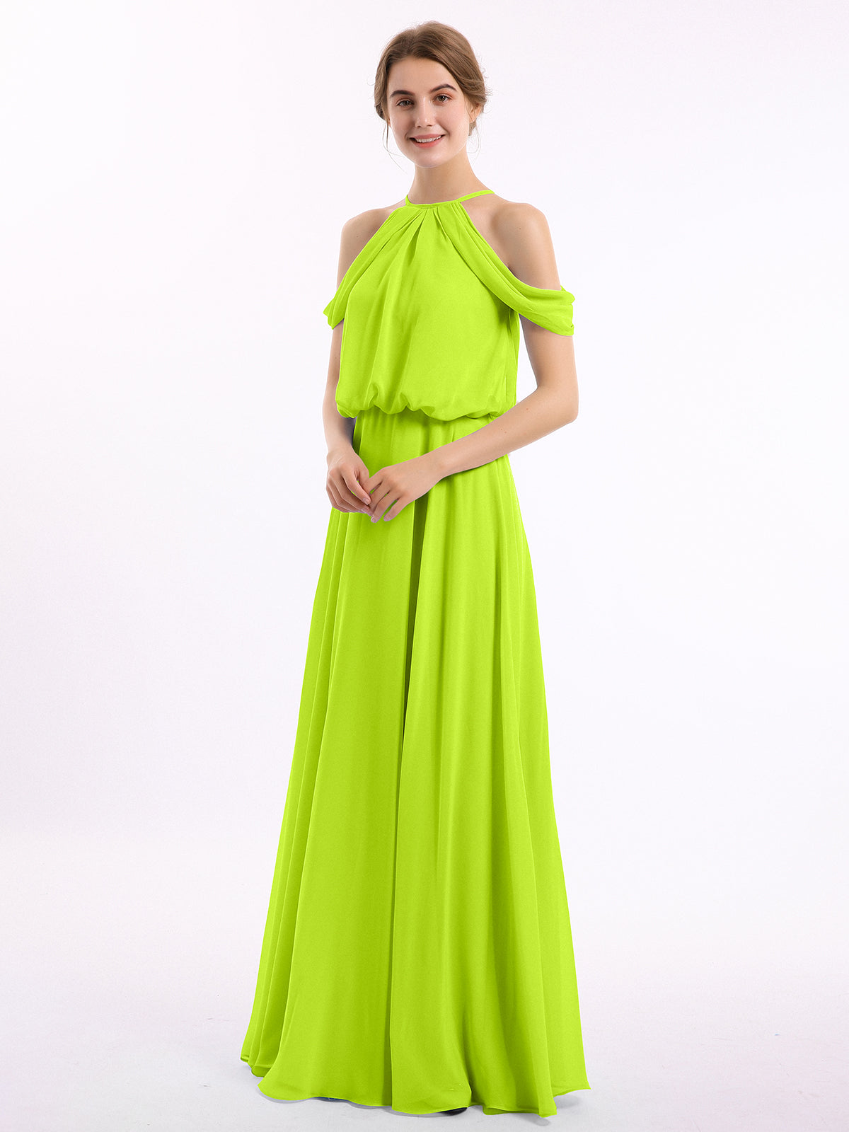BABARONI Halter Off the Shoulder Dress with blouson bodice Lime Green, Lime Green / US0