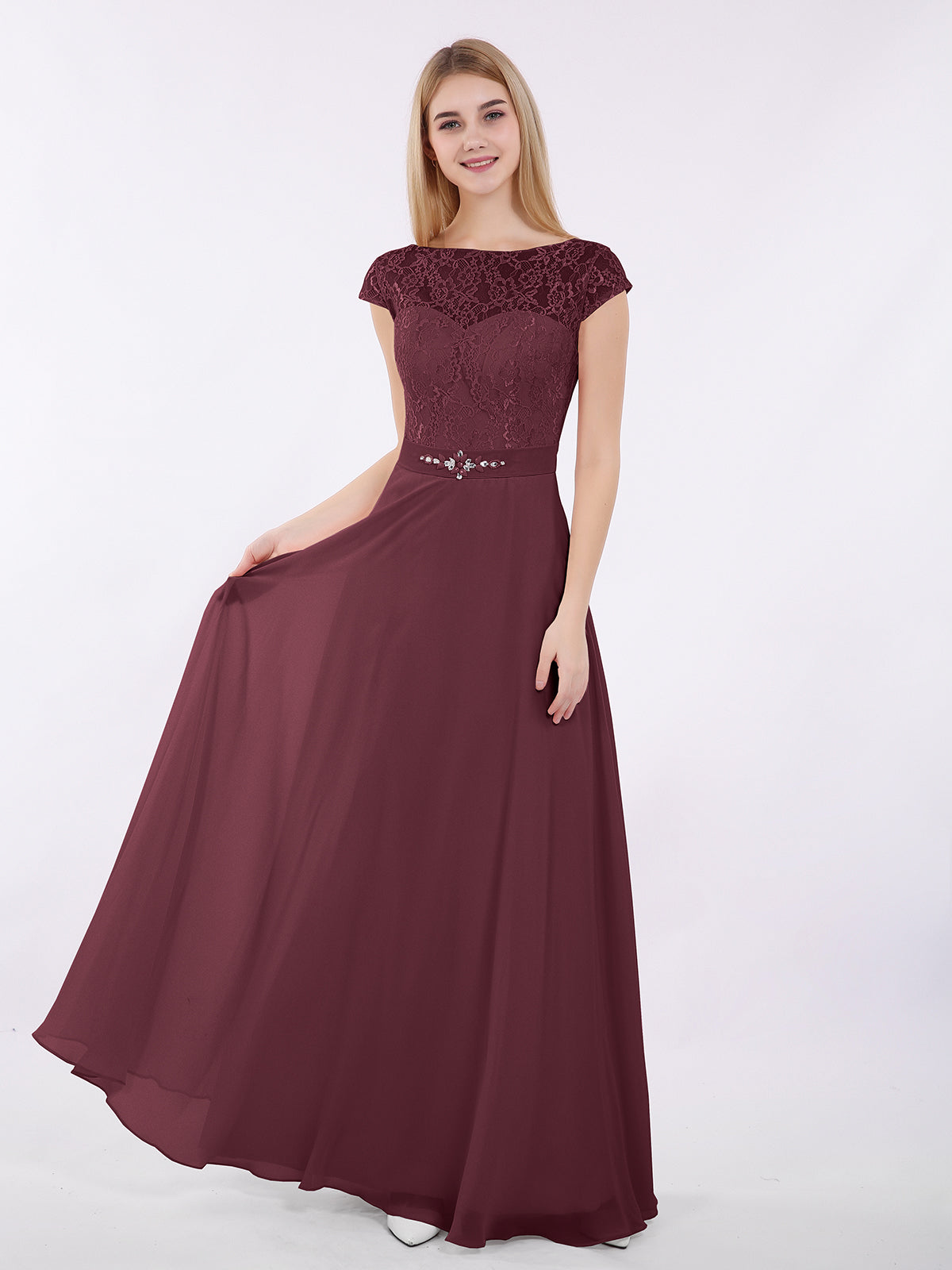 Spaghetti Strap Open Back Chiffon Dresses Cabernet Plus Size