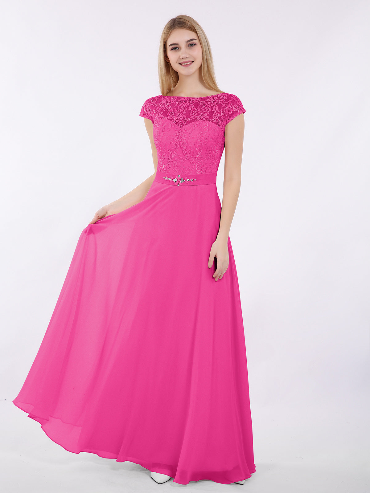 Empire Chiffon Off the shoulder Long Dresses Fuchsia Plus Size