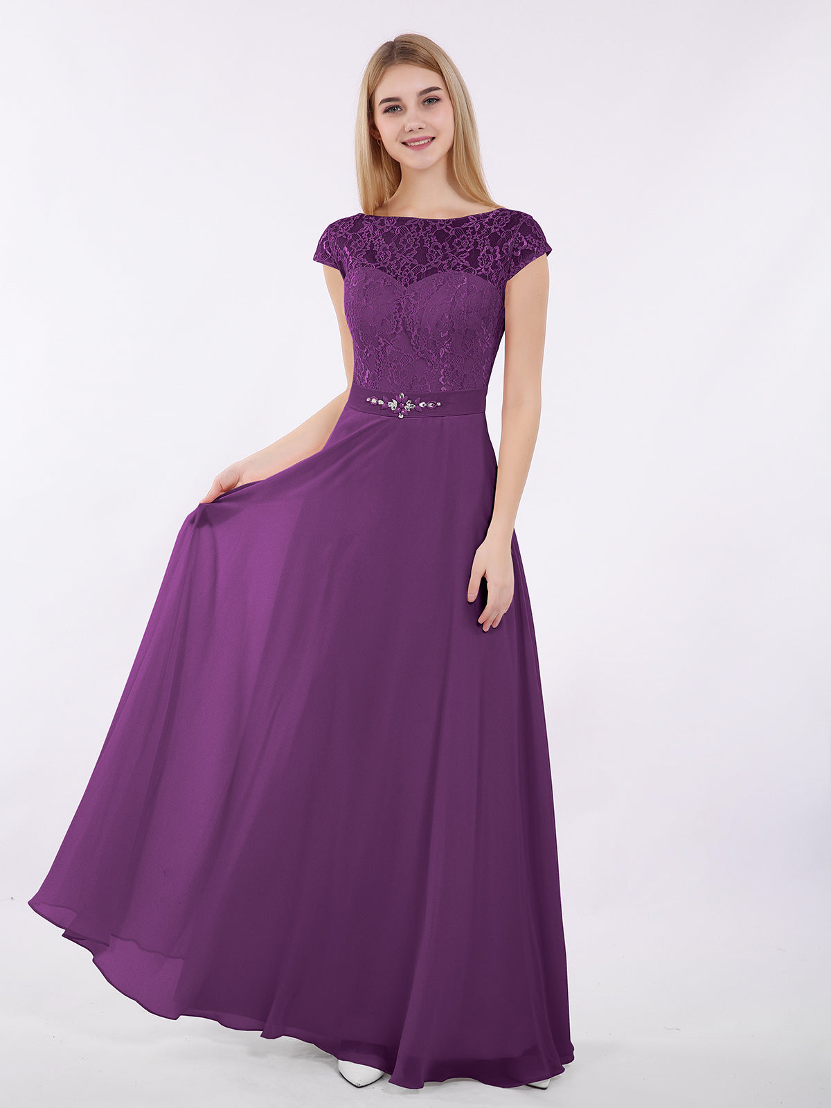 Straplesses Chiffon Maxi Dresses with Bow Grape main image 1