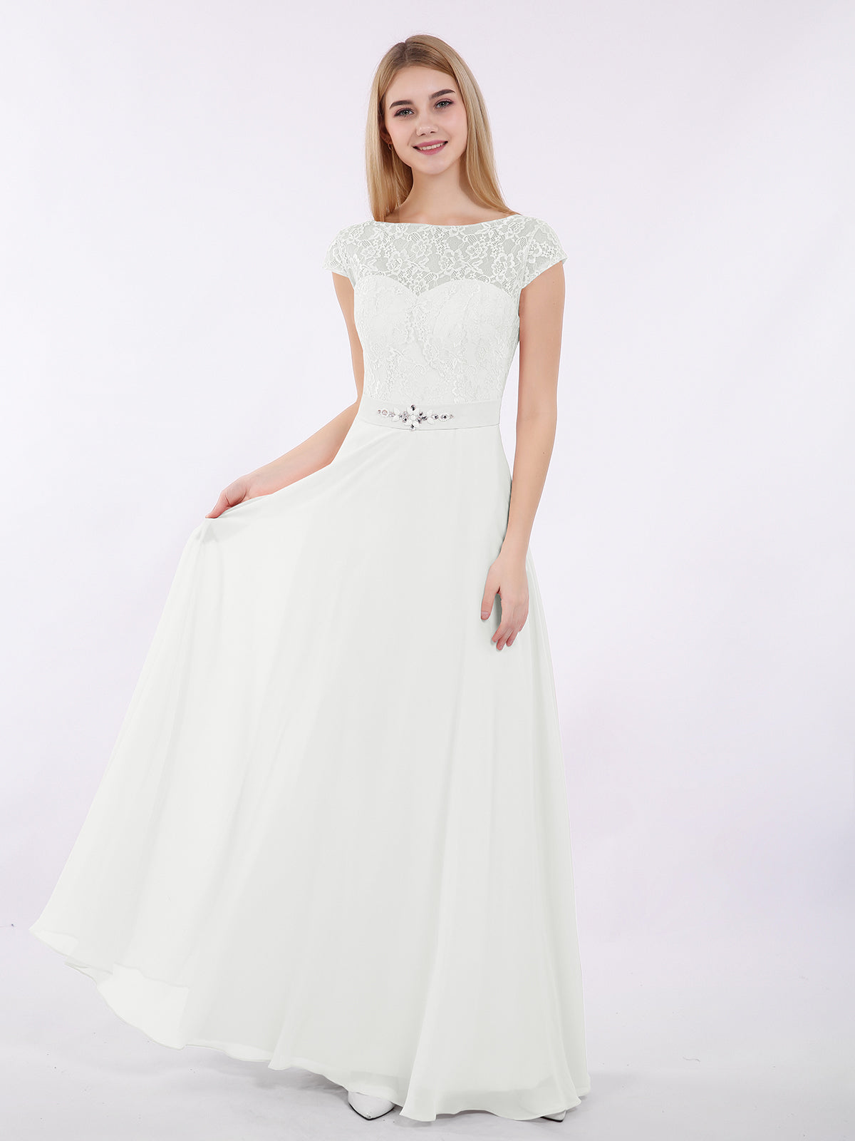 Cap Sleeves Chiffon Dresses with Ivory Bodice Sage Plus Size