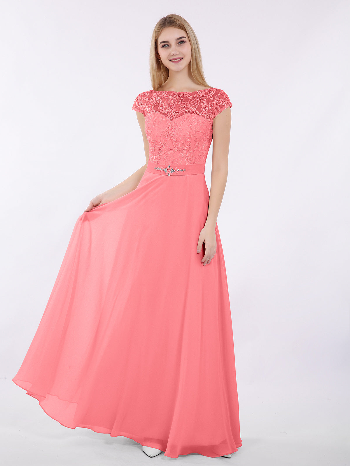 Halter Chiffon Dress with Bow Sash Watermelon Plus Size
