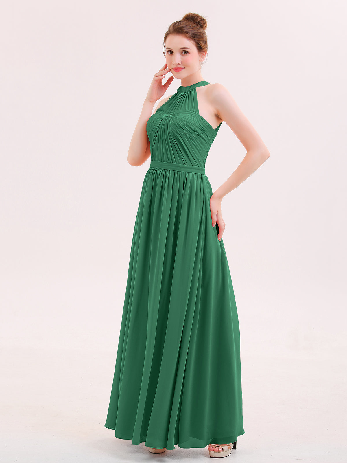 Chiffon Illusion Neck Maxi Gowns Of Bridesmaids Dark Green Plus Size
