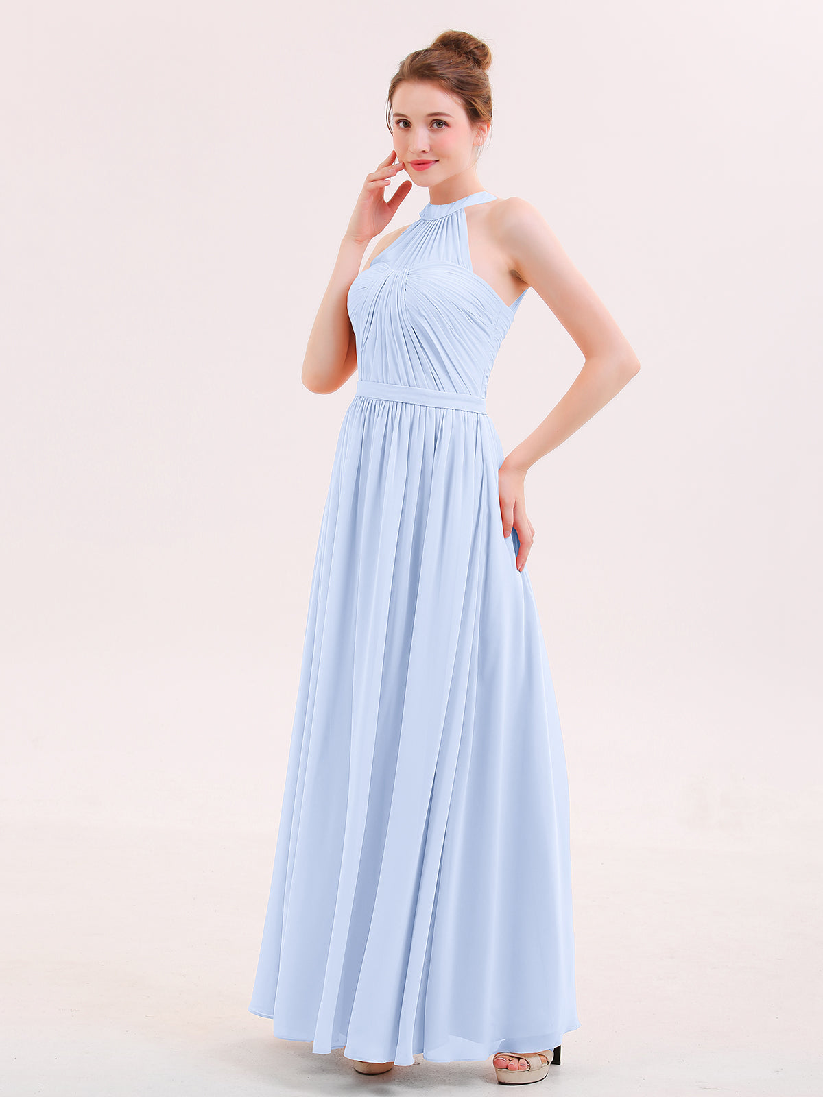 Empire Sleeveless Bridesmaid Gown with Bowknot Sky Blue