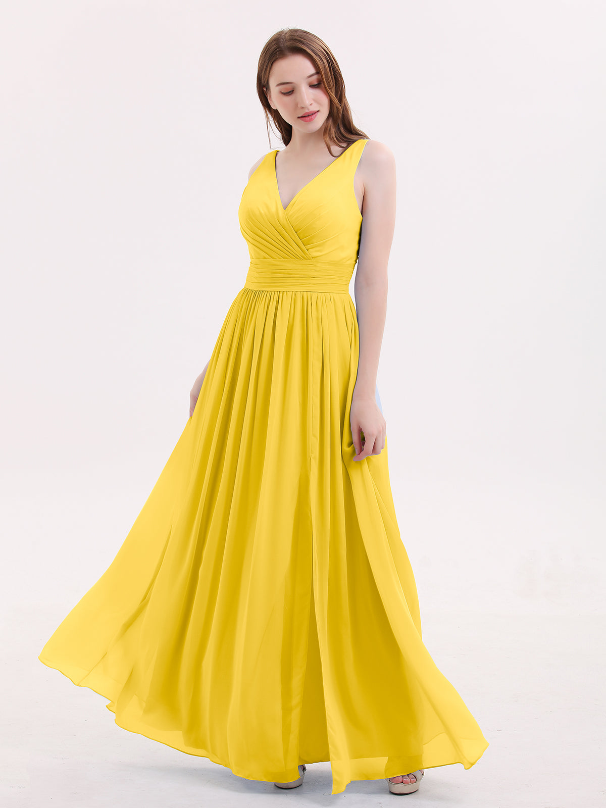 BABARONI Double Beaded Strap Chiffon Dress with V Neck Marigold Plus Size, Marigold / US18 BABARONI Double Beaded Strap Chiffon Dress with V Neck Marigold Plus Size, Marigold / US18