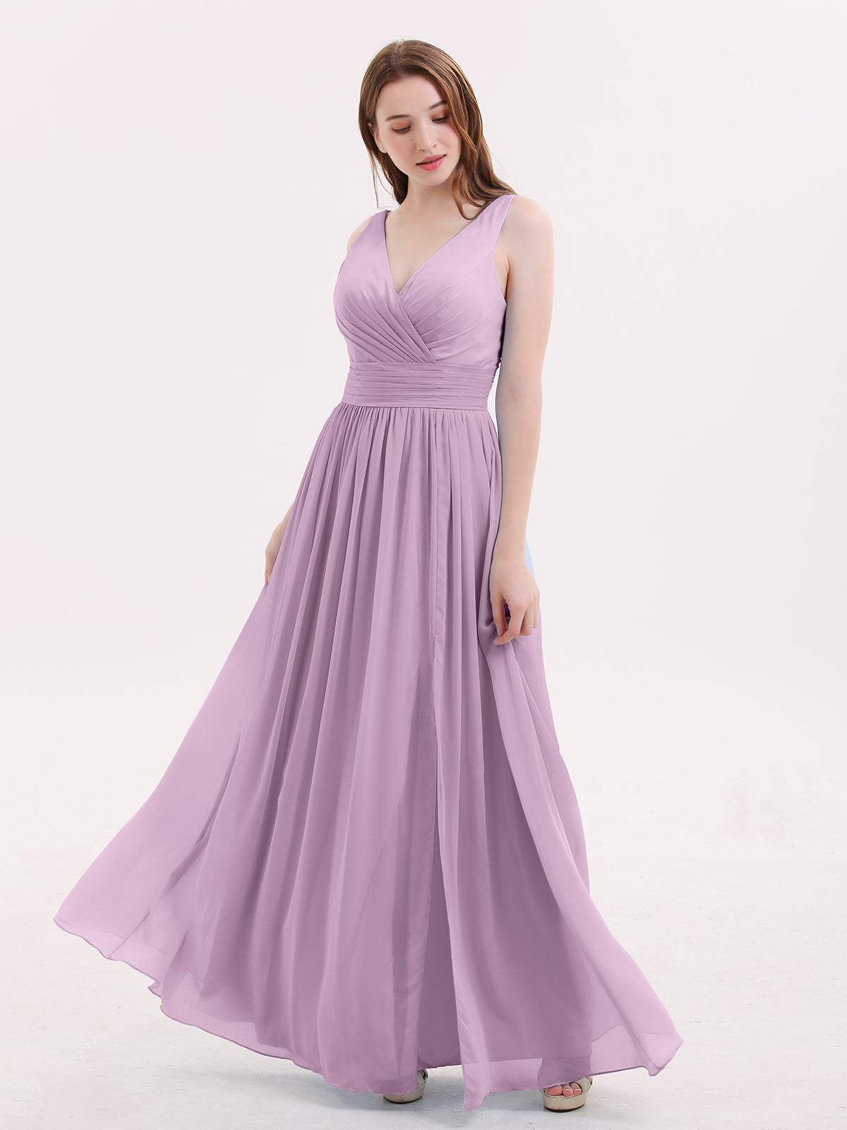 Cross Shoulder Strap Chiffon Dress with Empire Waist Wisteria