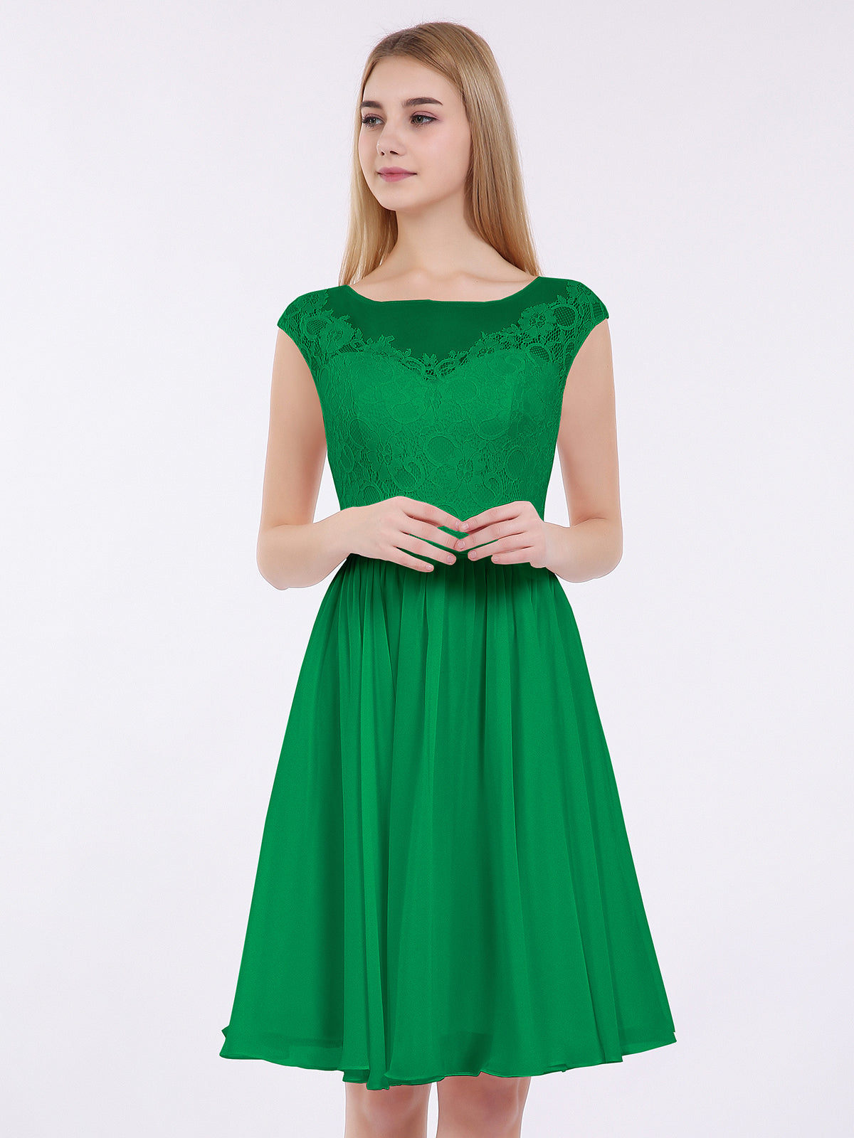 Chiffon and Lace Short Bridesmaid Gown Emerald Plus Size – BABARONI