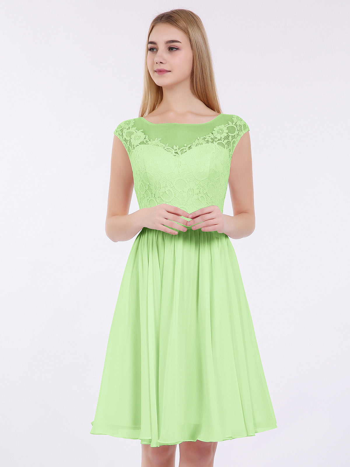 BABARONI Chiffon and Lace Short Bridesmaid Gown Sage Plus Size, Sage / US18 BABARONI Chiffon and Lace Short Bridesmaid Gown Sage Plus Size, Sage / US18