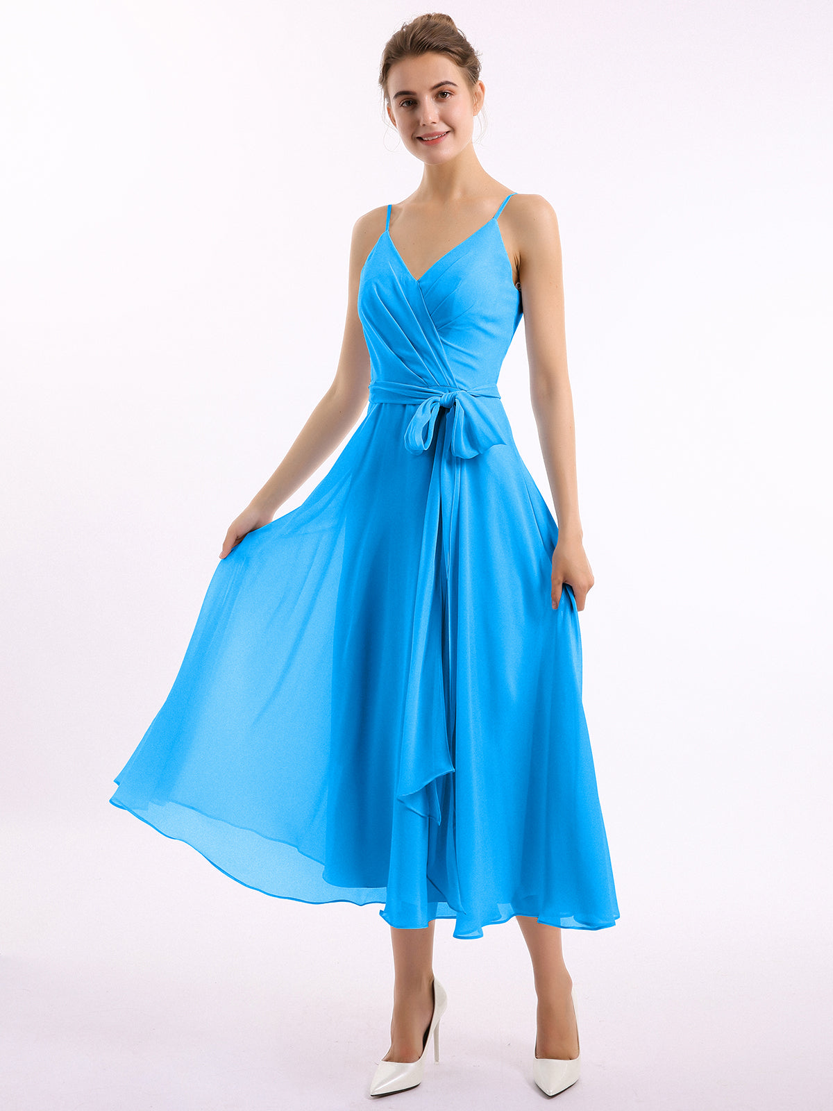 Spaghetti Strap Chiffon Dresses Ocean Blue Plus Size