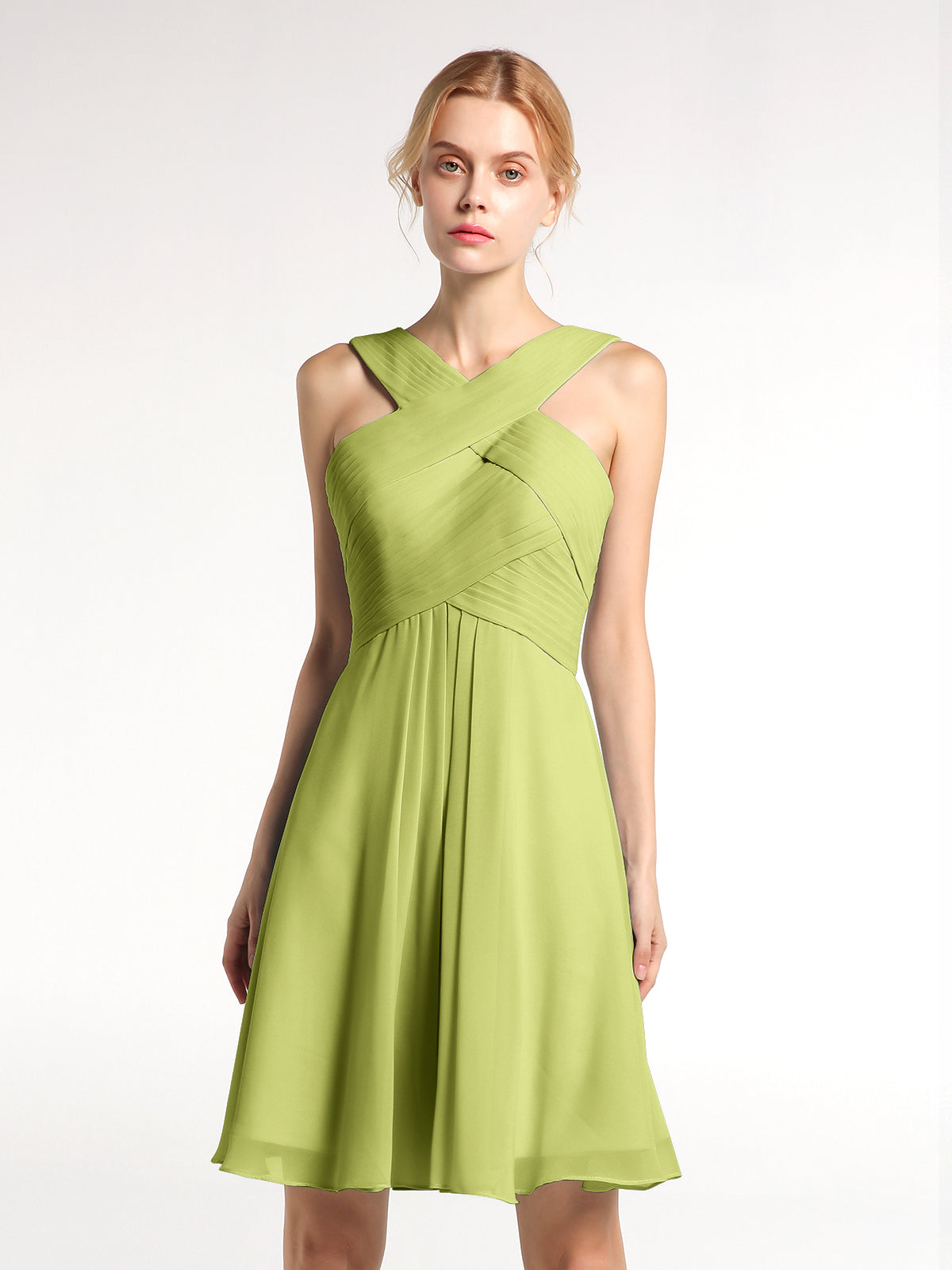 BABARONI Cross Front Empire Waist Short Bridesmaid Dress Clover, Clover / US0