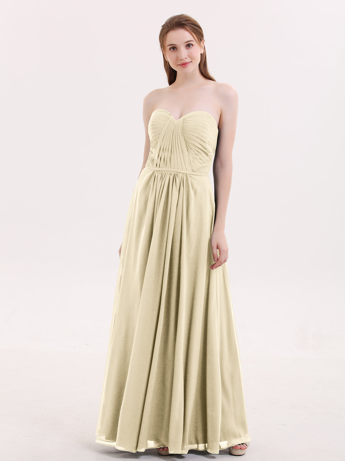V-neck Chiffon Maxi Bridesmaid Dresses Champagne Plus Size
