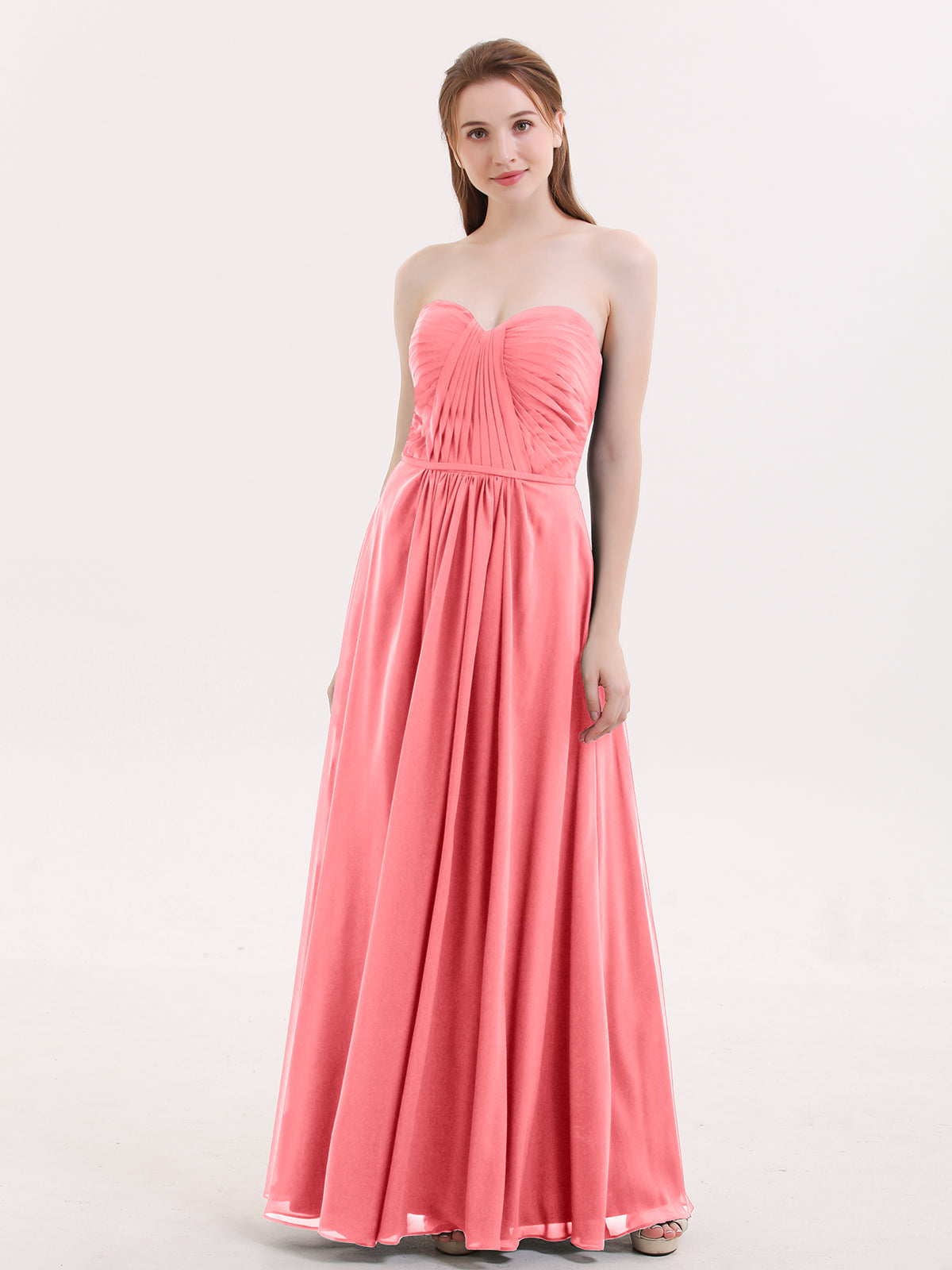 V-neck Chiffon Bridesmaid Gowns with Spaghetti Straps Watermelon Plus Size