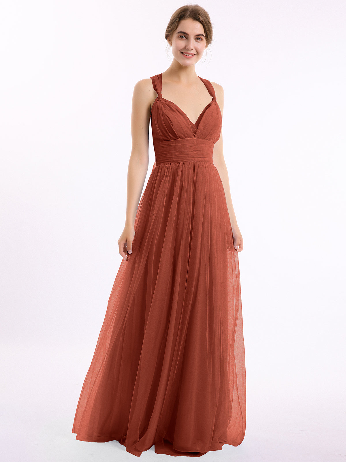 BABARONI Convertible Back Floor Length Tulle Dresses Rust, Rust / US0
