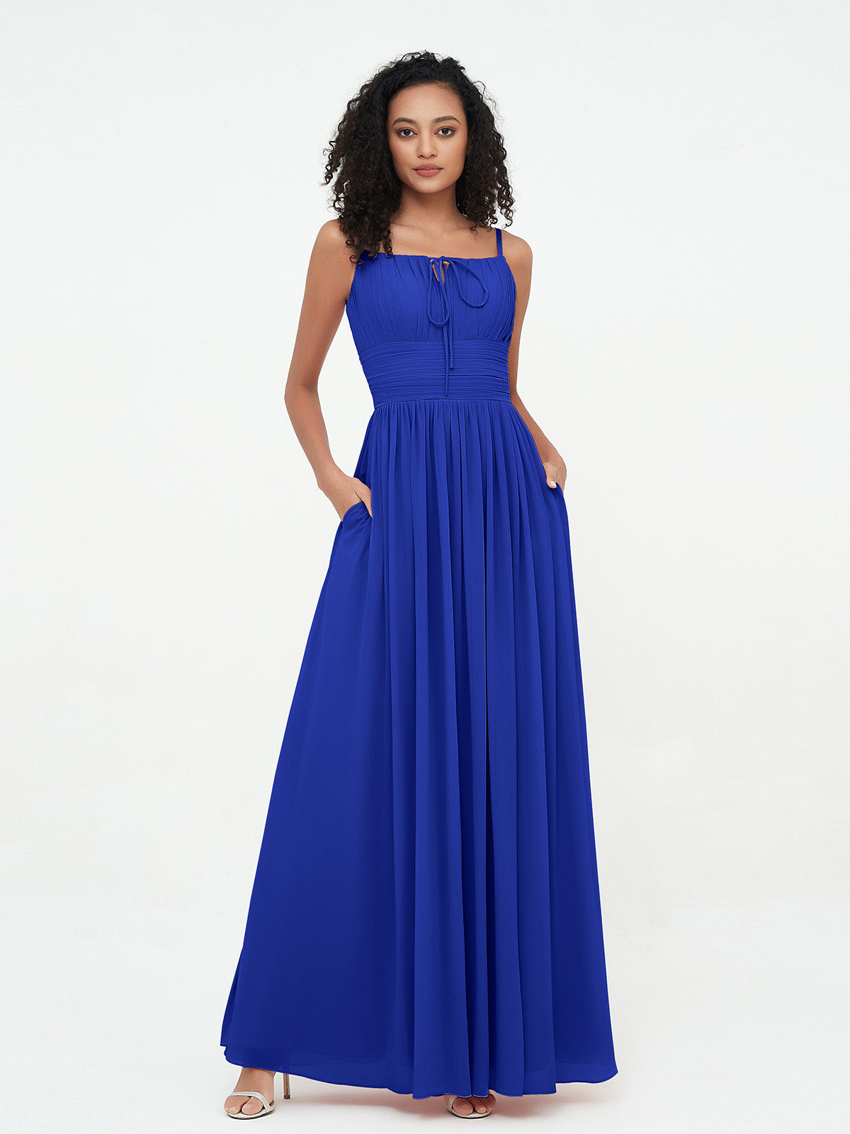 Tiered Skirt Chiffon Max Dresses with Pockets Blue