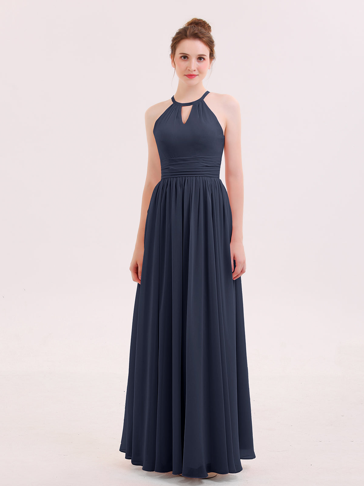 Full Length Chiffon Bridesmaid Dresses Dark Navy