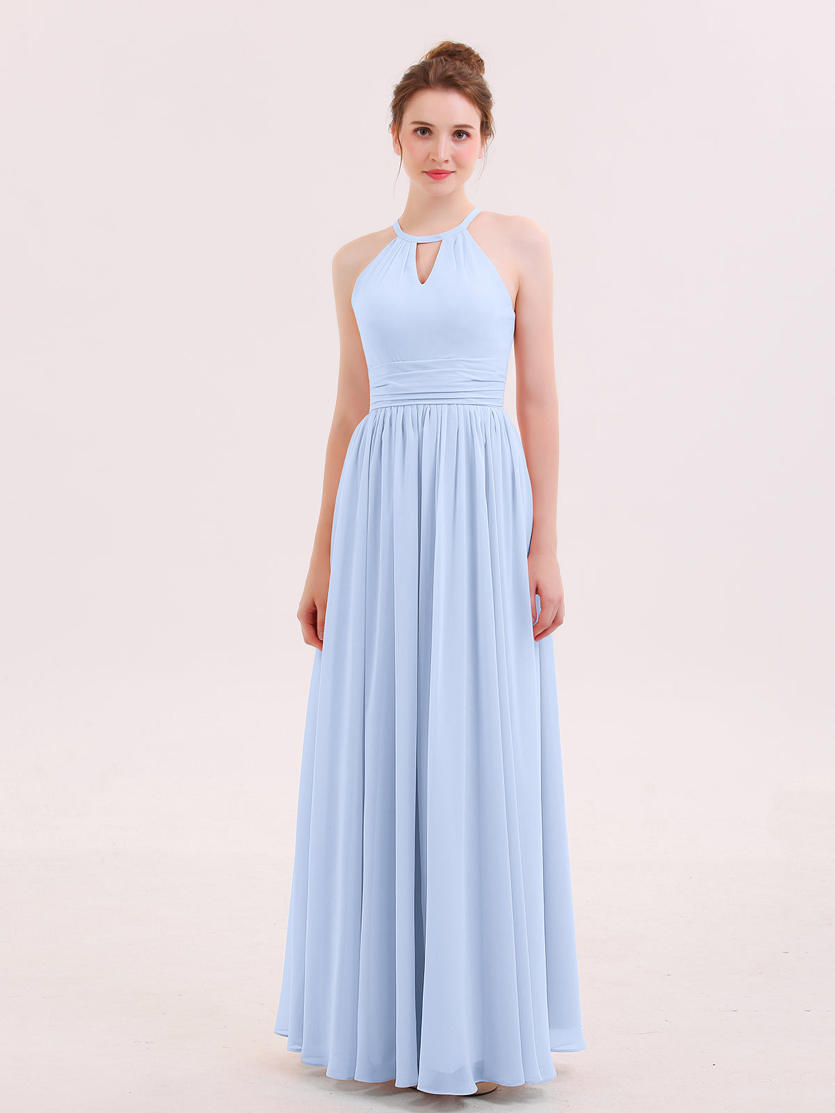 Full Length Chiffon Bridesmaid Dresses Sky Blue Plus Size