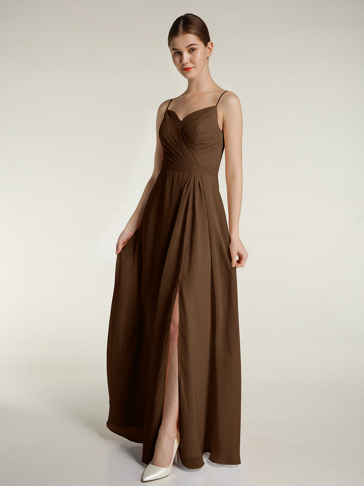 BABARONI BABARONI Chiffon Brown Bridesmaid Dresses Sweetheart Floor-length Spaghetti Straps Ruched A-line, Brown / US0 BABARONI BABARONI Chiffon Brown Bridesmaid Dresses Sweetheart Floor-length Spaghetti Straps Ruched A-line, Brown / US0