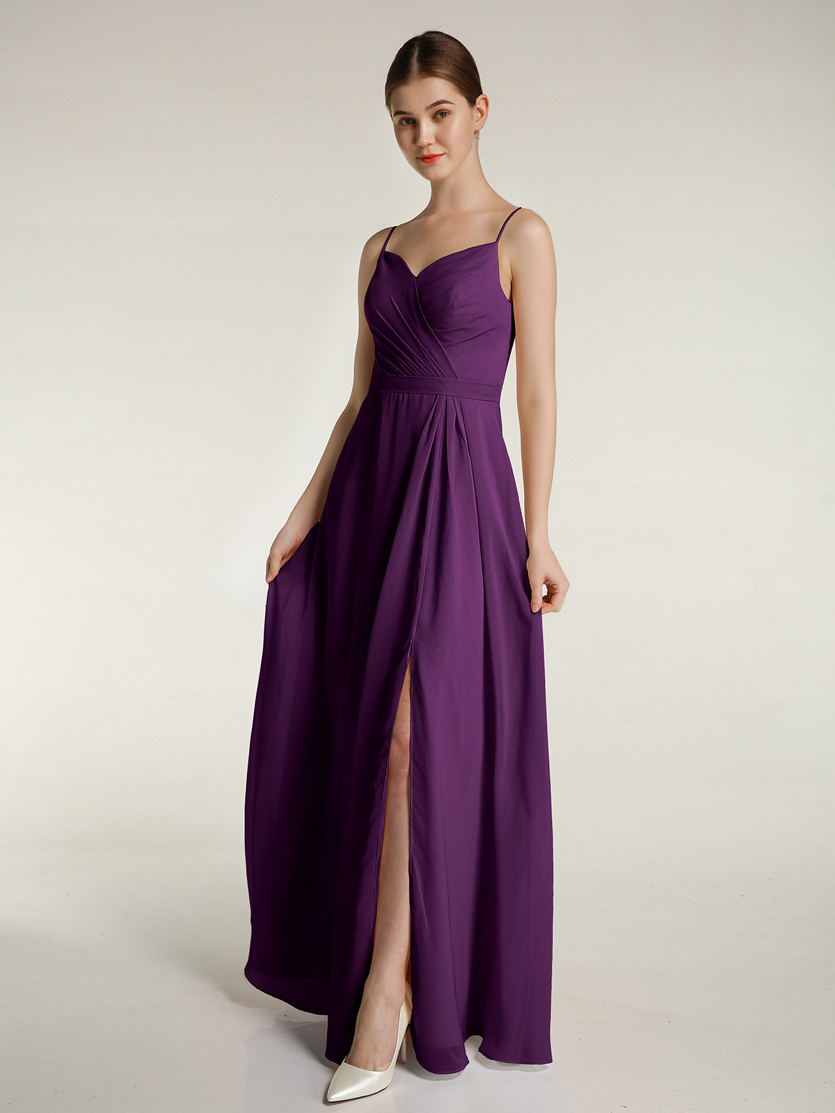 V-neck Chiffon Simple Dress with Spaghetti Straps Grape