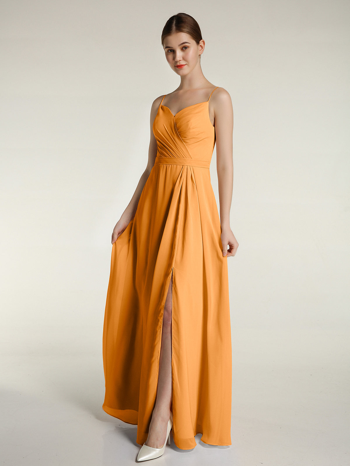 Full-length Spaghetti Straps Chiffon Gown Pearl Pink Plus Size main image 0