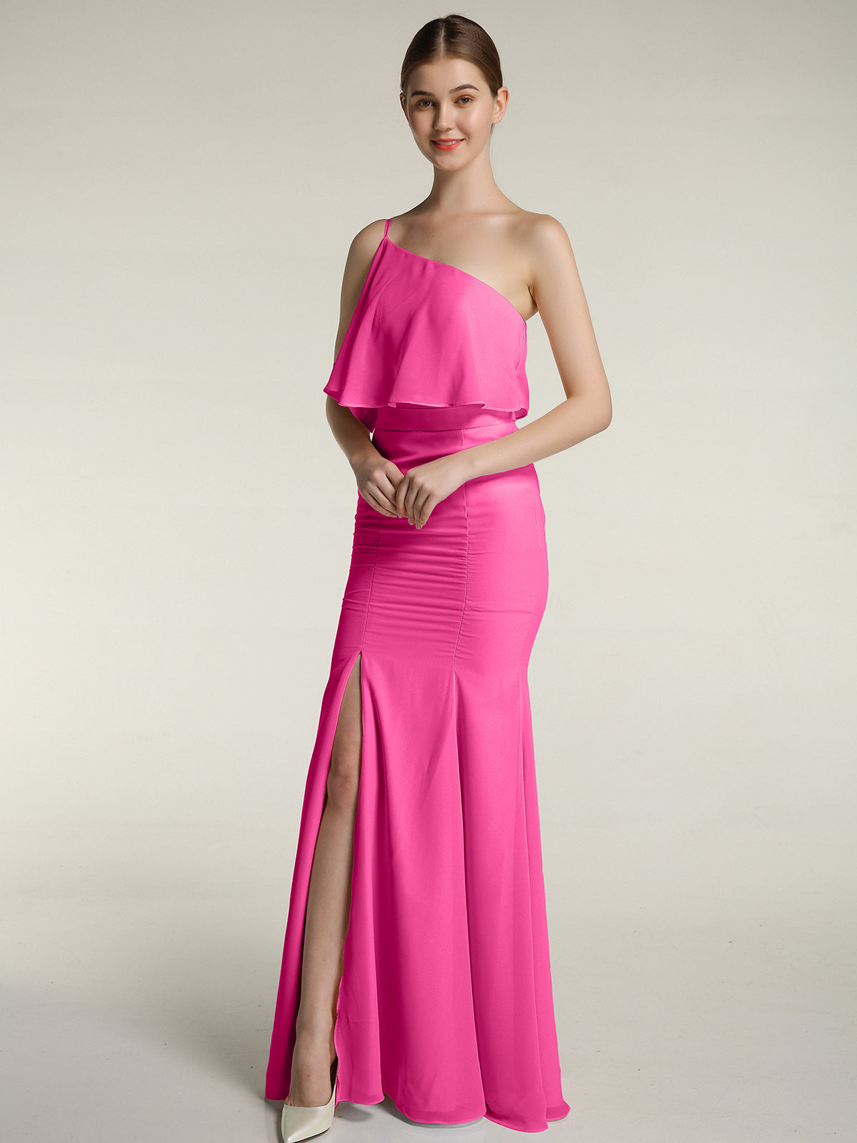 Mermaid Chiffon One Strap Dress with Slit Orchid Plus Size