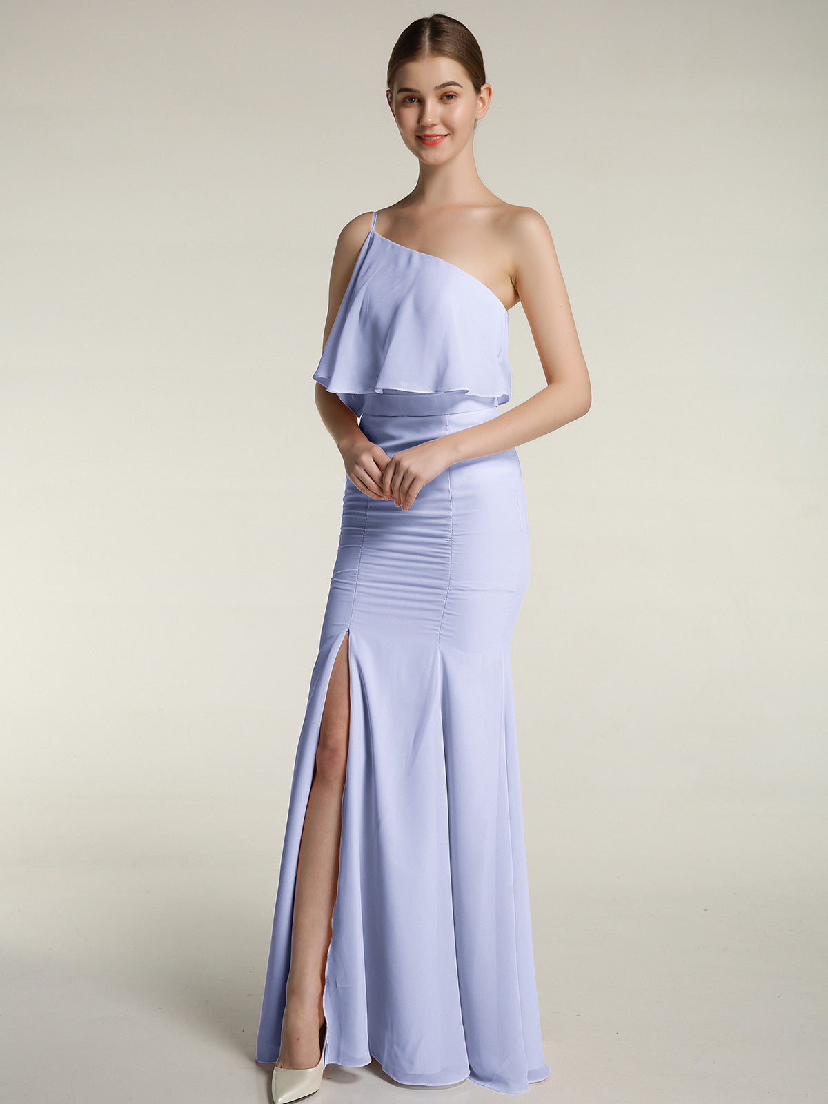 Mermaid Chiffon One Strap Dress with Slit Lavender