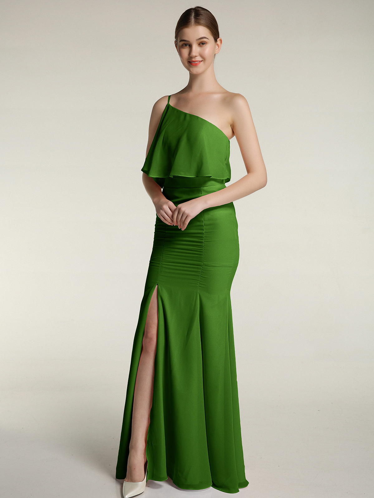 flora bridesmaid dresses BABARONI Chiffon Moss One Shoulder Floor-length Spaghetti Straps Ruffle Mermaid, Moss / US18 this floor SATIN AND GEORGETTE COLLECTION Jessica Simpson Womens Maxi Style:Full Lining
