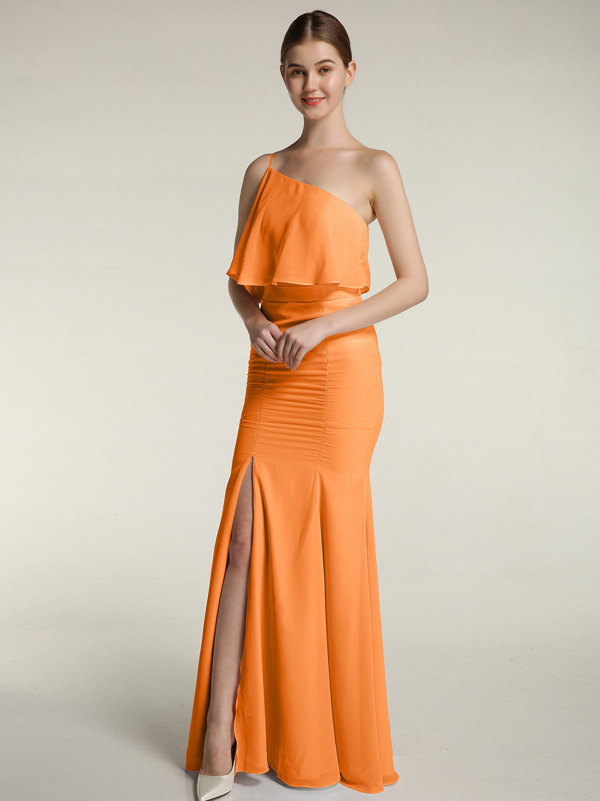 BABARONI One Shoulder Mermaid Dresses with Slit Orange, Orange / US0