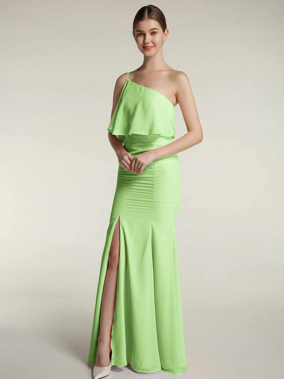 BABARONI One Shoulder Mermaid Dresses with Slit Sage Plus Size, Sage / US18